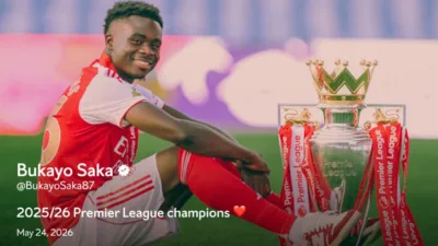 Arsenal Angkat Trofi Liga Inggris, Bukayo Saka Tidak Ada Lagi Ejekan, Sekarang Giliran Kami